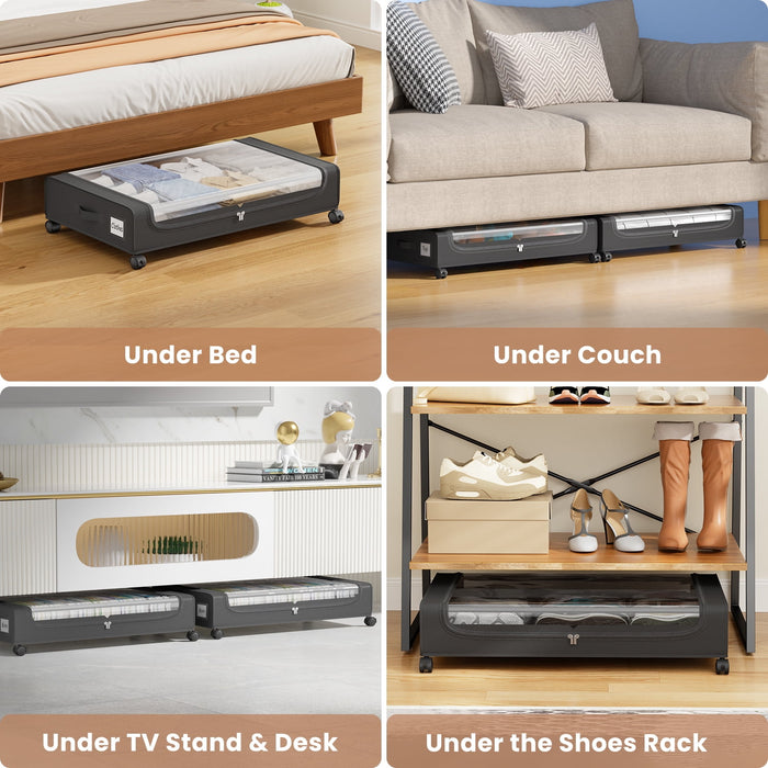 Flycity Under Bed Storage With Wheels, 2 Pack Underbed Storage Containers With Lids Rolling Drawers Bins For Bedroom Clothes Shoes Blankets