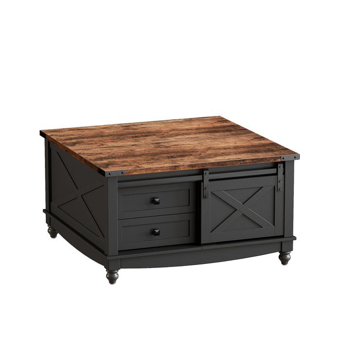 Flycity Square Lift Top Coffee Table With 2 Drawers, 31.5" Farmhouse Lift Up Coffee Table With Hidden Storage Compartment, Wood Center Table For Living Room
