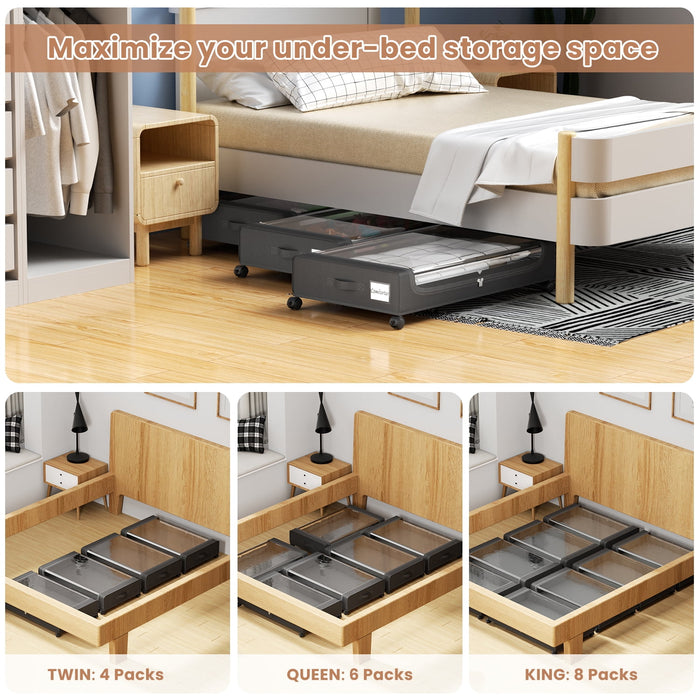 Flycity Under Bed Storage With Wheels, 2 Pack Underbed Storage Containers With Lids Rolling Drawers Bins For Bedroom Clothes Shoes Blankets