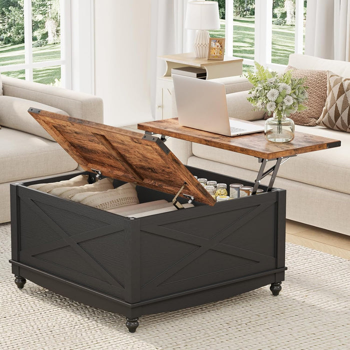 Flycity Square Lift Top Coffee Table, 31.5" Farmhouse Lift Up Coffee Table With Hidden Storage Compartment, Wood Center Table For Living Room
