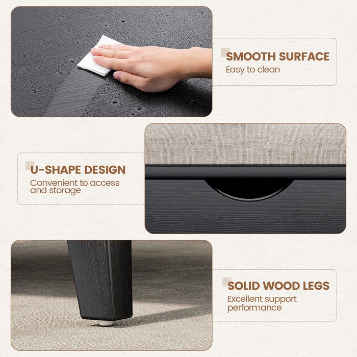 Flycity Large Square Lift-Top Coffee Table With Storage, 3 In 1 Multi-Function Convertible Ottoman Bench, Farmhouse Upholstered Coffee Table With Wooden Legs For Living Room & Bedroom