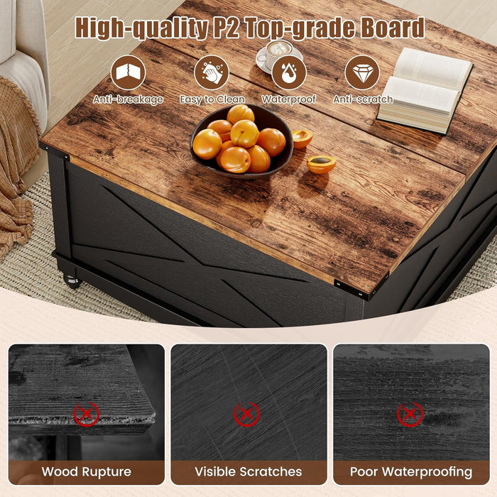 Flycity Square Lift Top Coffee Table, 31.5" Farmhouse Lift Up Coffee Table With Hidden Storage Compartment, Wood Center Table For Living Room