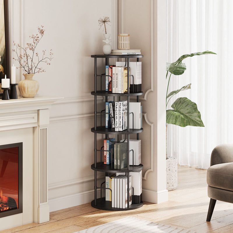 Flycity Gold & Wooden 4 Tier Rotating Bookshelf With 360° Spinning Display
