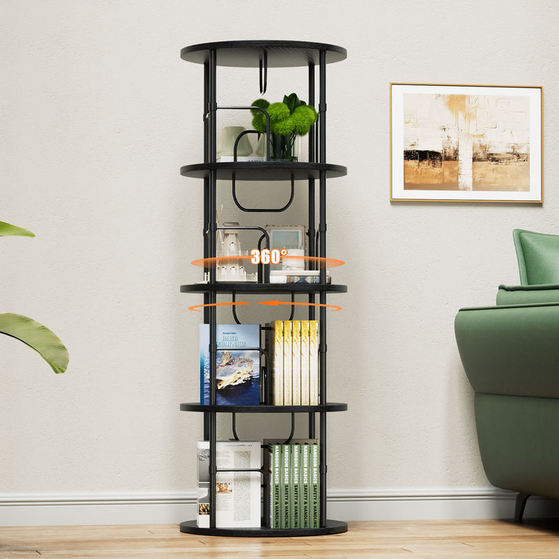 Flycity Gold & Wooden 4 Tier Rotating Bookshelf With 360° Spinning Display