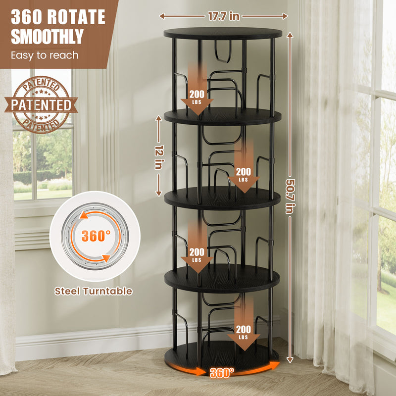 Flycity Gold & Wooden 4 Tier Rotating Bookshelf With 360° Spinning Display