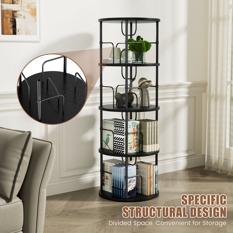 Flycity Gold & Wooden 4 Tier Rotating Bookshelf With 360° Spinning Display