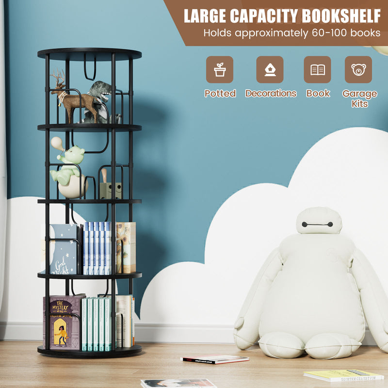Flycity Gold & Wooden 4 Tier Rotating Bookshelf With 360° Spinning Display