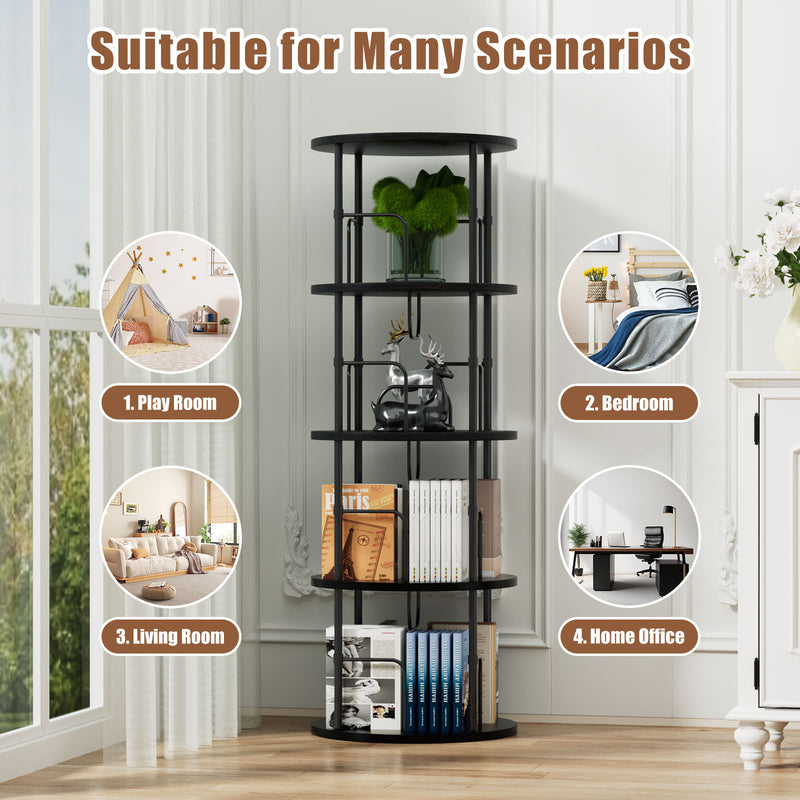 Flycity Gold & Wooden 4 Tier Rotating Bookshelf With 360° Spinning Display