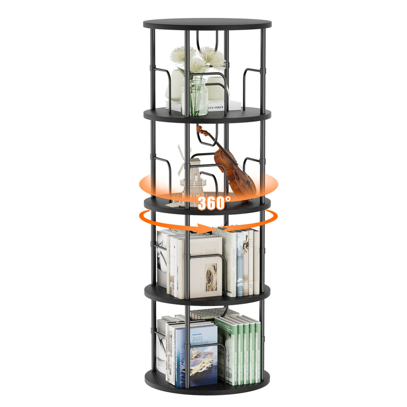 Flycity Gold & Wooden 4 Tier Rotating Bookshelf With 360° Spinning Display