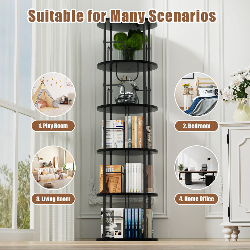 Flycity 5 Tier Rotating Bookshelf With 360° Spinning Display [US Warehouse]