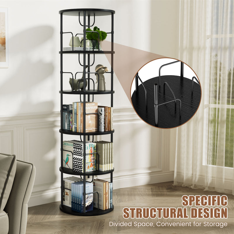 Flycity 5 Tier Rotating Bookshelf With 360° Spinning Display [US Warehouse]