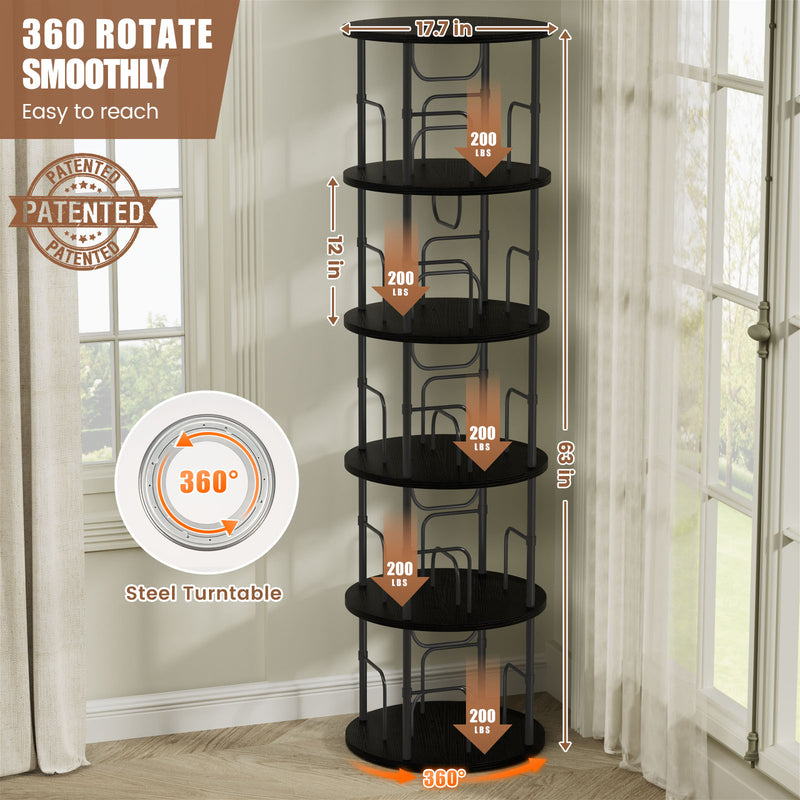 Flycity 5 Tier Rotating Bookshelf With 360° Spinning Display [US Warehouse]
