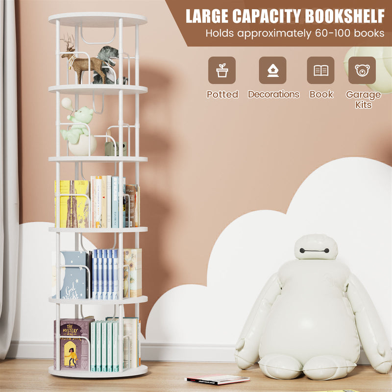 Flycity 5 Tier Rotating Bookshelf With 360° Spinning Display [US Warehouse]
