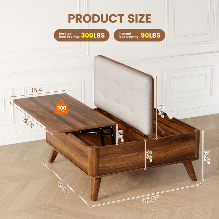 Flycity Large Square Lift-Top Coffee Table With Storage, 3 In 1 Multi-Function Convertible Ottoman Bench, Farmhouse Upholstered Coffee Table With Wooden Legs For Living Room & Bedroom