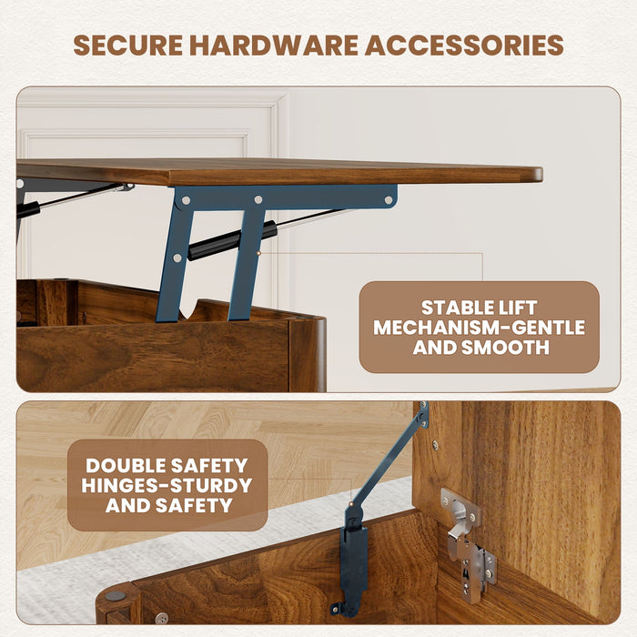 Flycity Large Square Lift-Top Coffee Table With Storage, 3 In 1 Multi-Function Convertible Ottoman Bench, Farmhouse Upholstered Coffee Table With Wooden Legs For Living Room & Bedroom