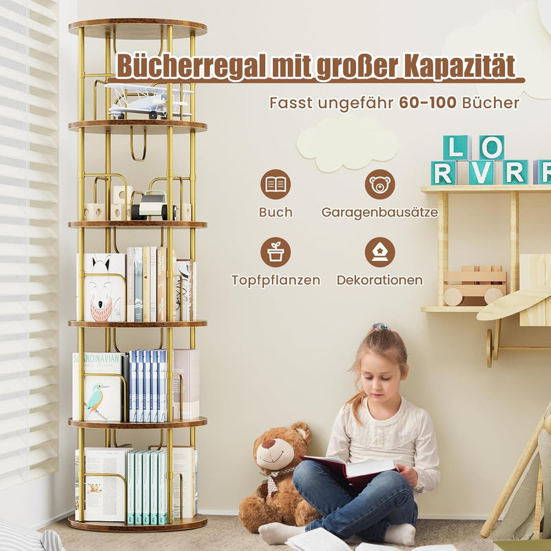 Flycity Standregal Aus Holz Mit Drehfunktion Und verstellbaren Einlegeböden