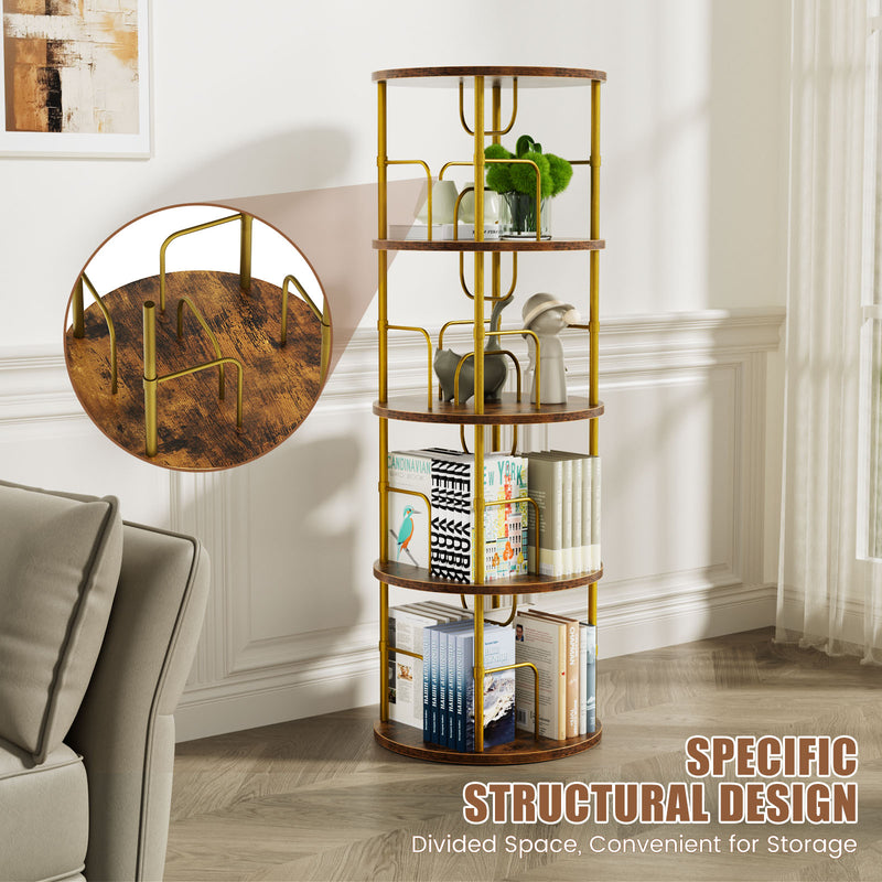 Flycity Gold & Wooden 4 Tier Rotating Bookshelf With 360° Spinning Display