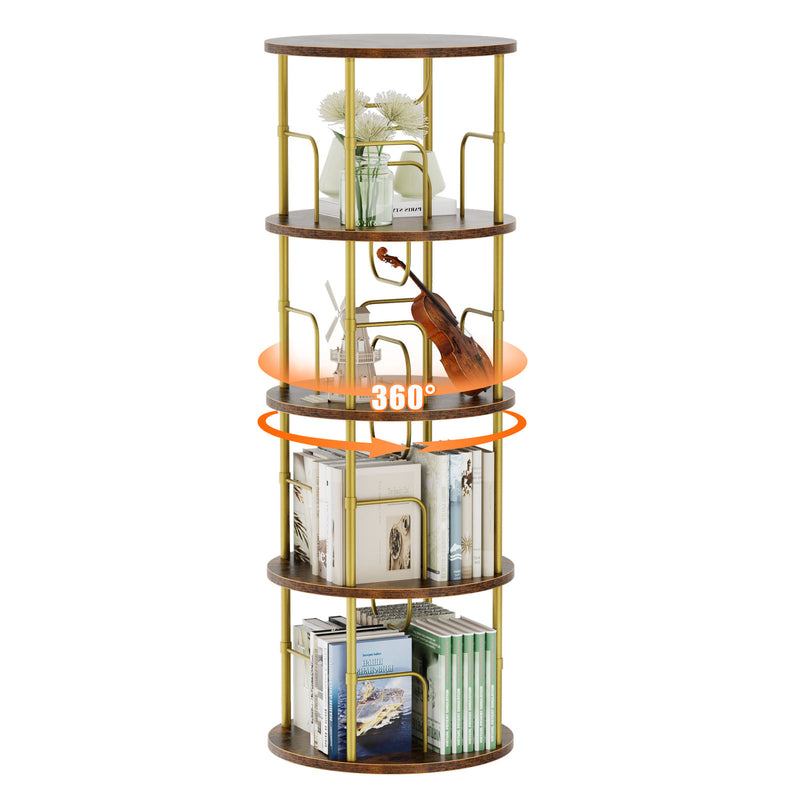 Flycity Gold & Wooden 4 Tier Rotating Bookshelf With 360° Spinning Display