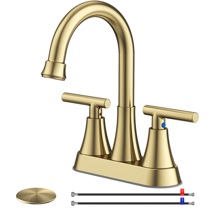Flycity 4 Inch Bathroom Faucets For Sink 3 Hole With Pop-Up Drain And Supply Hoses