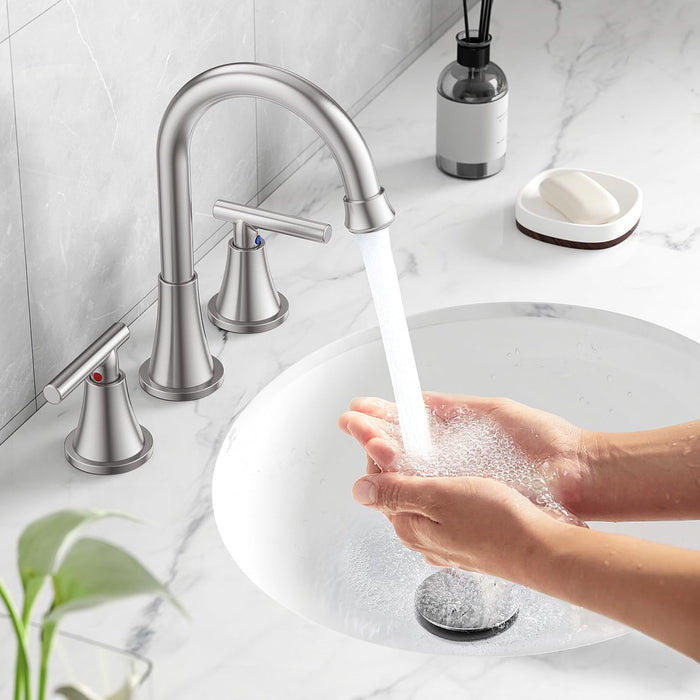 Flycity Bathroom Faucets For Sink 3 Hole With Pop-Up Drain And Supply Lines