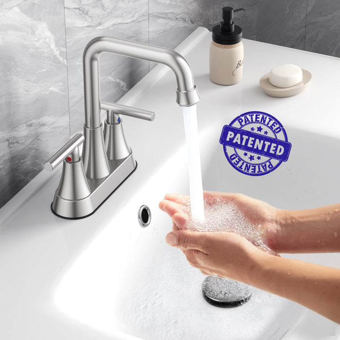 Flycity 4 inch Bathroom Sink Faucet For 3 Hole With Pop-Up Drain And Supply Lines