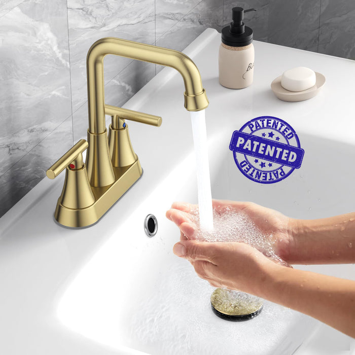 Flycity 4 inch Bathroom Sink Faucet For 3 Hole With Pop-Up Drain And Supply Lines