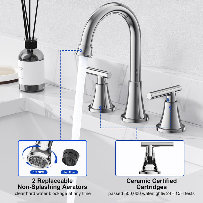 Flycity Bathroom Faucets For Sink 3 Hole With Pop-Up Drain And Supply Lines