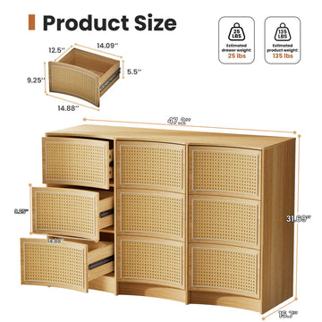VOPEAK 9 Drawer Dresser - Boho Rattan Dresser