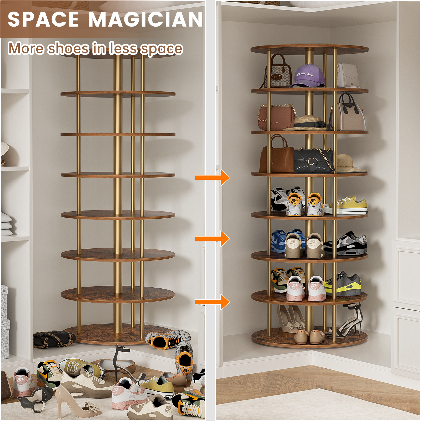 Flycity Rotating Shoe Rack Tower - 7 Tier White Shoe Rack