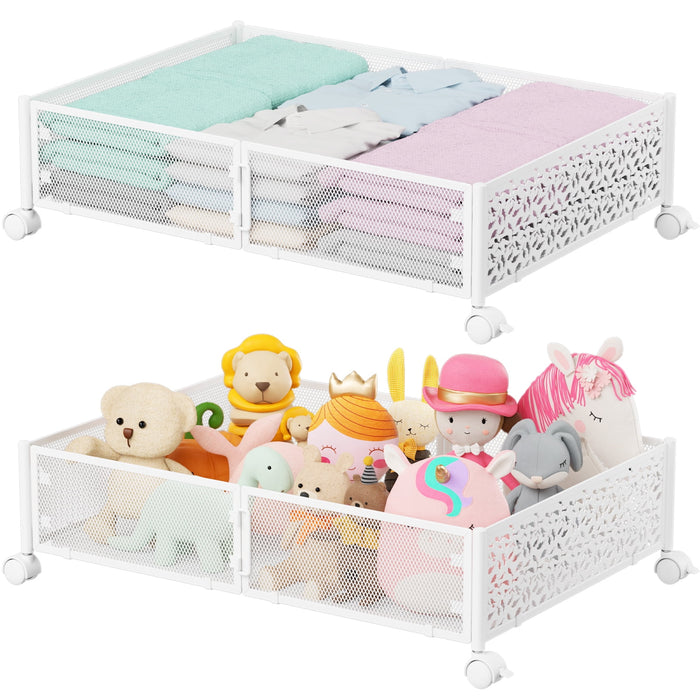 Flycity 2 Pack Foldable Under Bed Storage, Under The Bed Storage Containers With Wheels, Storage Organizer Bins For Bedroom Clothes Shoes Blankets
