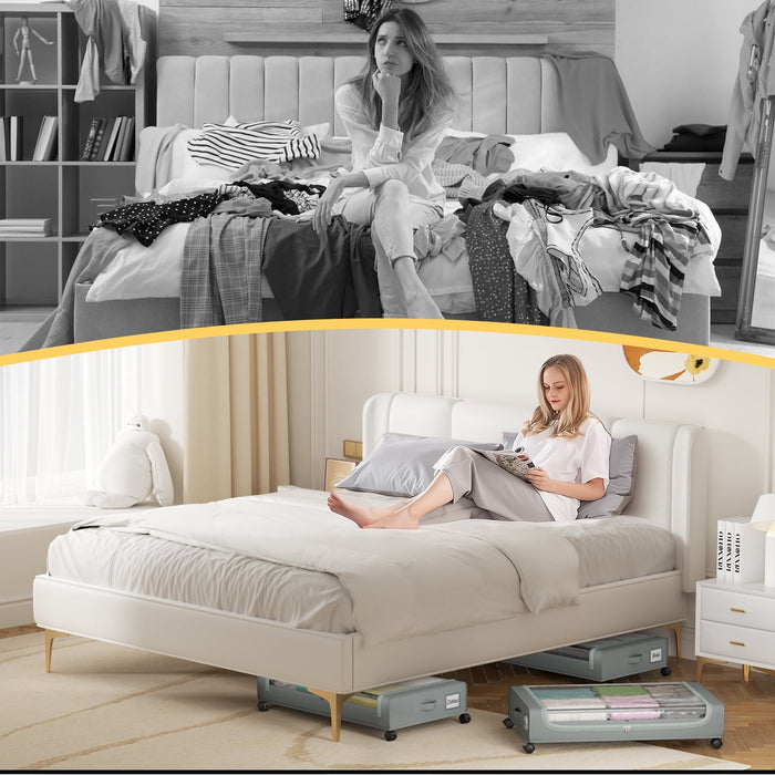 Flycity Under Bed Storage With Wheels, 2 Pack Underbed Storage Containers With Lids Rolling Drawers Bins For Bedroom Clothes Shoes Blankets