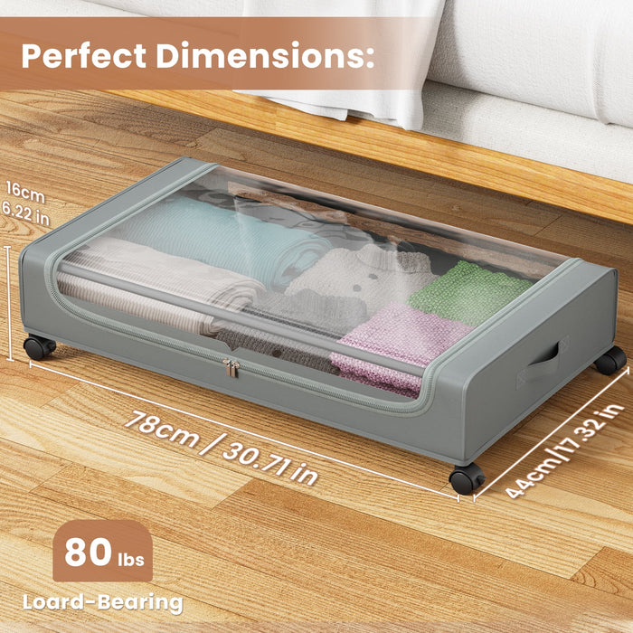 Flycity Under Bed Storage With Wheels, 2 Pack Underbed Storage Containers With Lids Rolling Drawers Bins For Bedroom Clothes Shoes Blankets