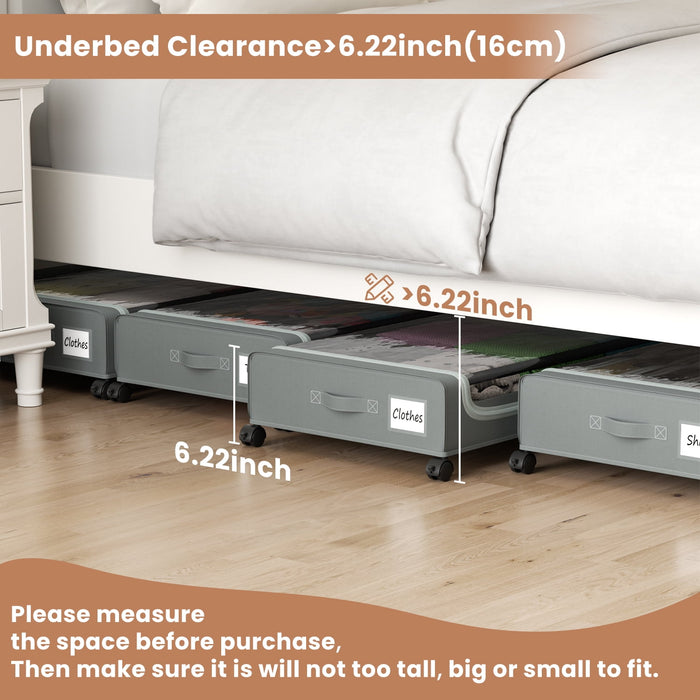 Flycity Under Bed Storage With Wheels, 2 Pack Underbed Storage Containers With Lids Rolling Drawers Bins For Bedroom Clothes Shoes Blankets