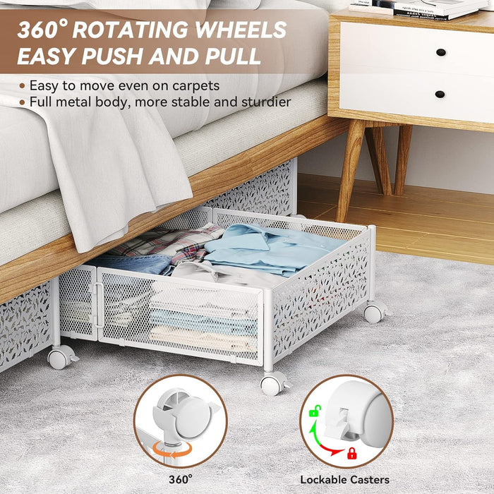 Flycity 2 Pack Foldable Under Bed Storage, Under The Bed Storage Containers With Wheels, Storage Organizer Bins For Bedroom Clothes Shoes Blankets