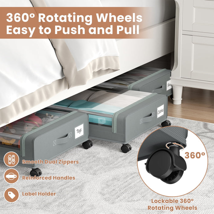 Flycity Under Bed Storage With Wheels, 2 Pack Underbed Storage Containers With Lids Rolling Drawers Bins For Bedroom Clothes Shoes Blankets
