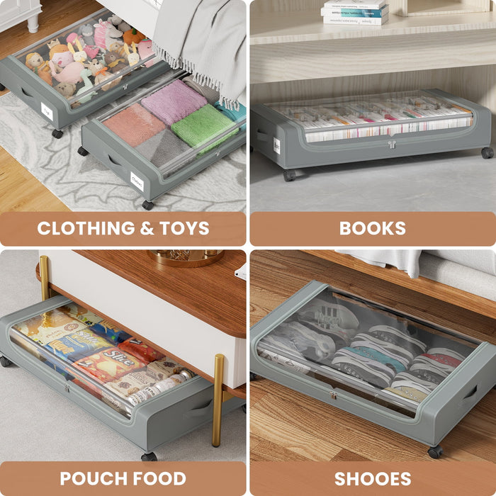 Flycity Under Bed Storage With Wheels, 2 Pack Underbed Storage Containers With Lids Rolling Drawers Bins For Bedroom Clothes Shoes Blankets