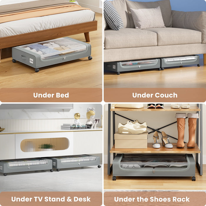 Flycity Under Bed Storage With Wheels, 2 Pack Underbed Storage Containers With Lids Rolling Drawers Bins For Bedroom Clothes Shoes Blankets