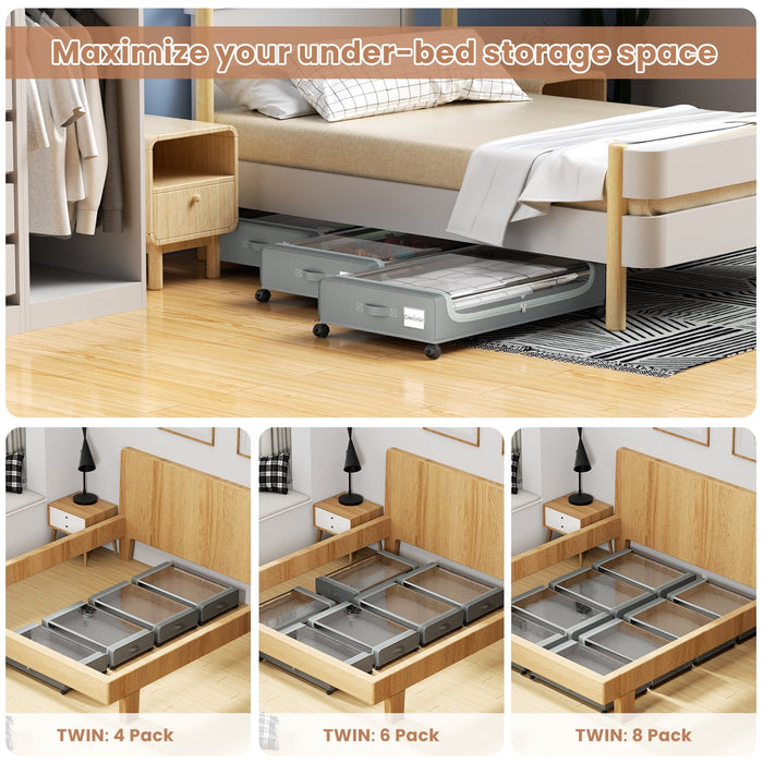 Flycity Under Bed Storage With Wheels, 2 Pack Underbed Storage Containers With Lids Rolling Drawers Bins For Bedroom Clothes Shoes Blankets