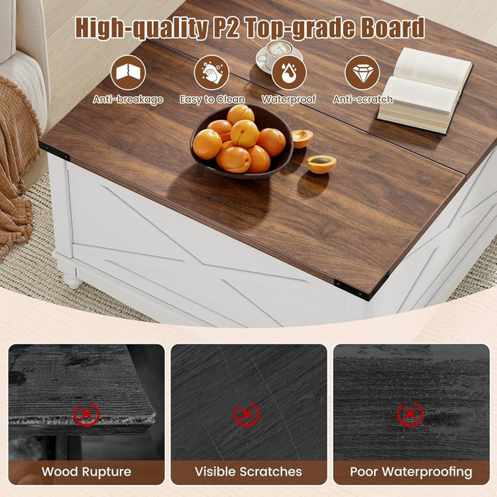 Flycity Square Lift Top Coffee Table, 31.5" Farmhouse Lift Up Coffee Table With Hidden Storage Compartment, Wood Center Table For Living Room