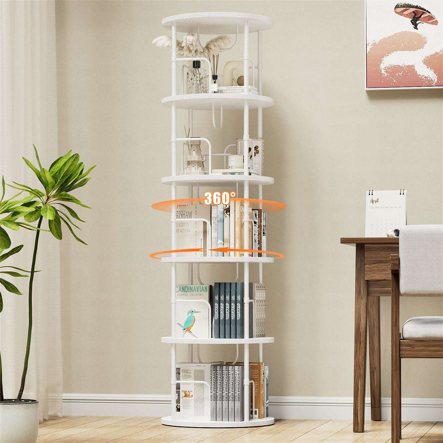 5-Tier White Rotating Bookshelf With 360 ° Spinning Display - Flycity