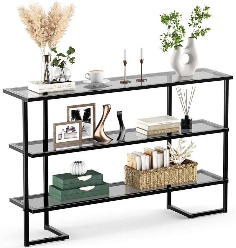Glass Console Table with 3 Tier Storage Shelves