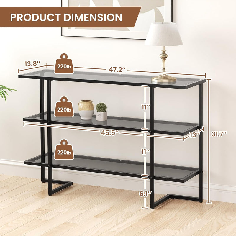 Glass Console Table with 3 Tier Storage Shelves