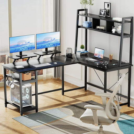 Durable L Shaped Computer Desk with Power Outlets & USB Ports